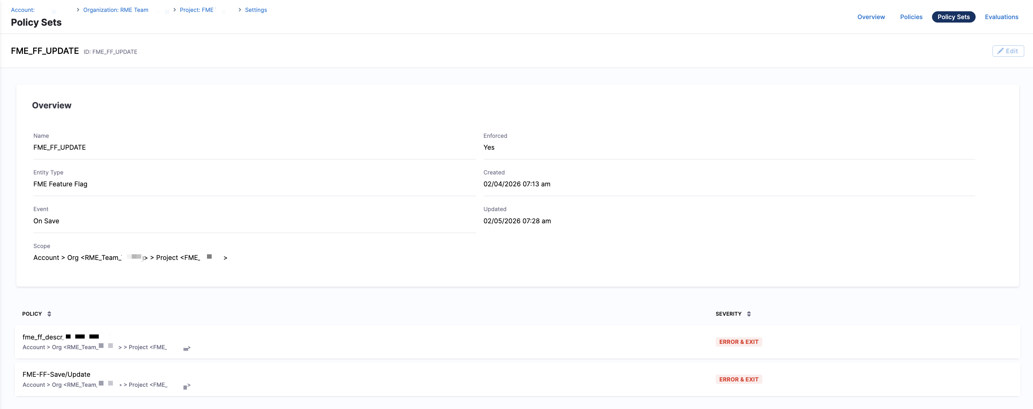 Policy set evaluation details